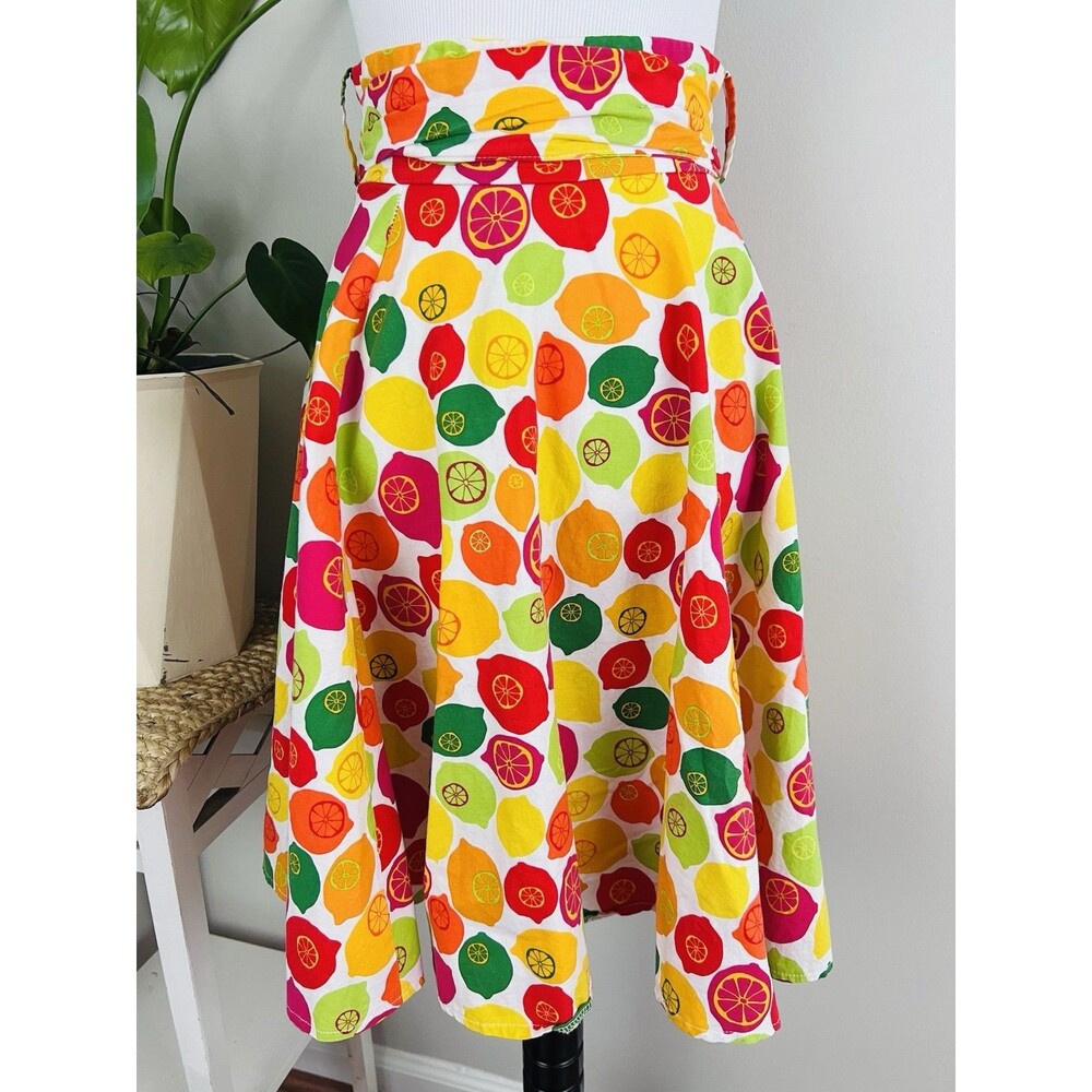 Anthropologie Shabby Apple Colorful Fruit Belted Twirl Skirt Size 4